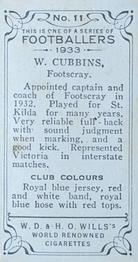 1933 Wills's Victorian Footballers (Small) #11 Bill Cubbins Back